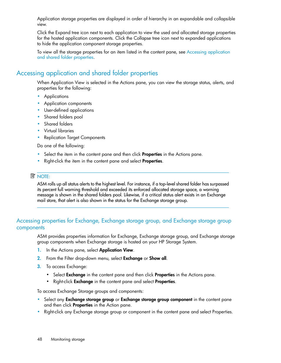 Accessing application and shared folder properties | HP X1000 Network Storage Systems User Manual | Page 48 / 68