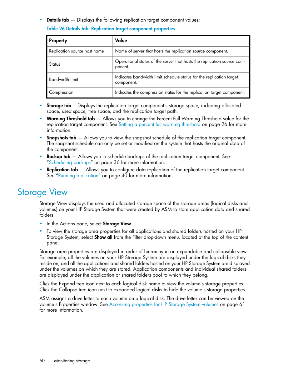 Storage view | HP X1000 Network Storage Systems User Manual | Page 60 / 68