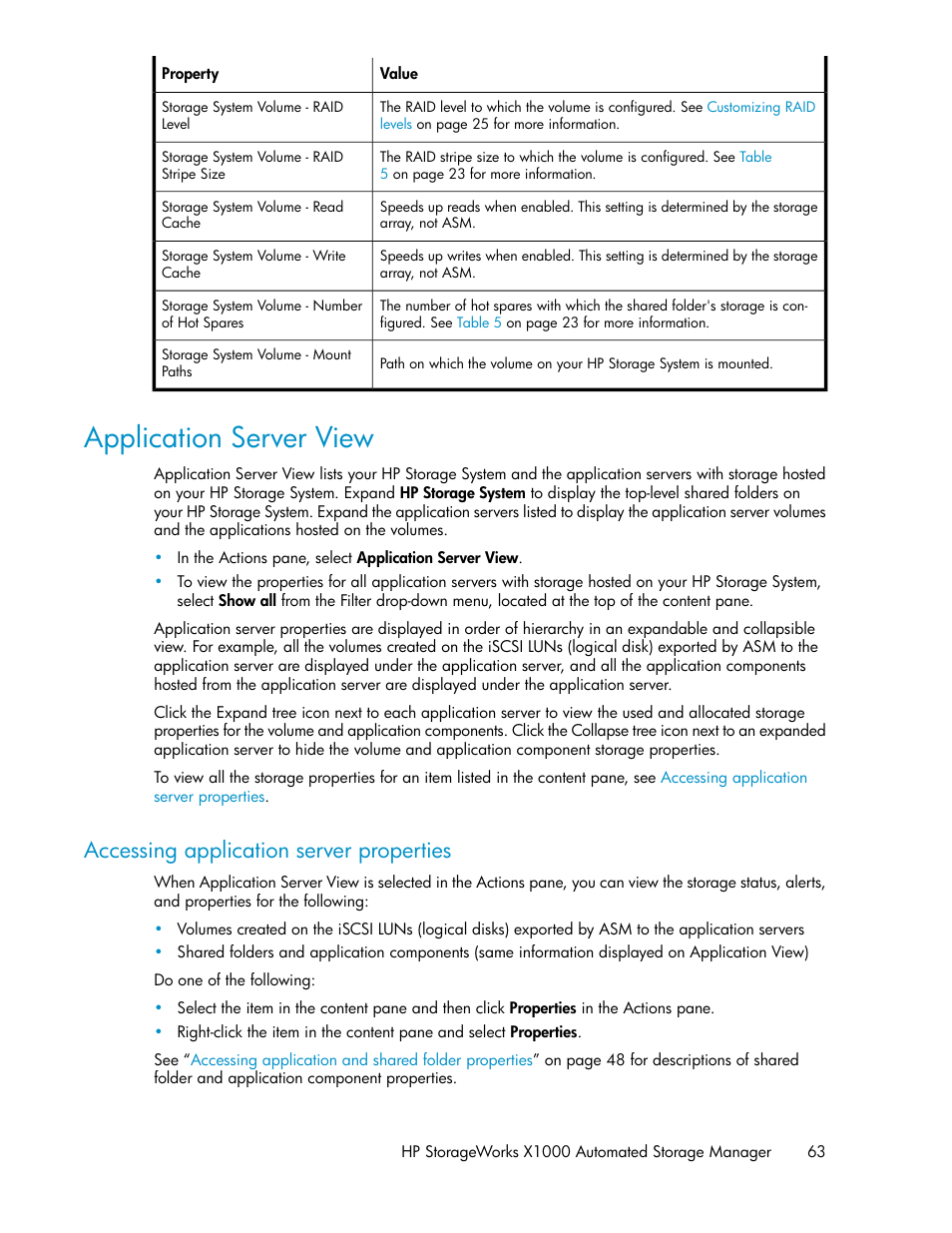 Application server view, Accessing application server properties | HP X1000 Network Storage Systems User Manual | Page 63 / 68