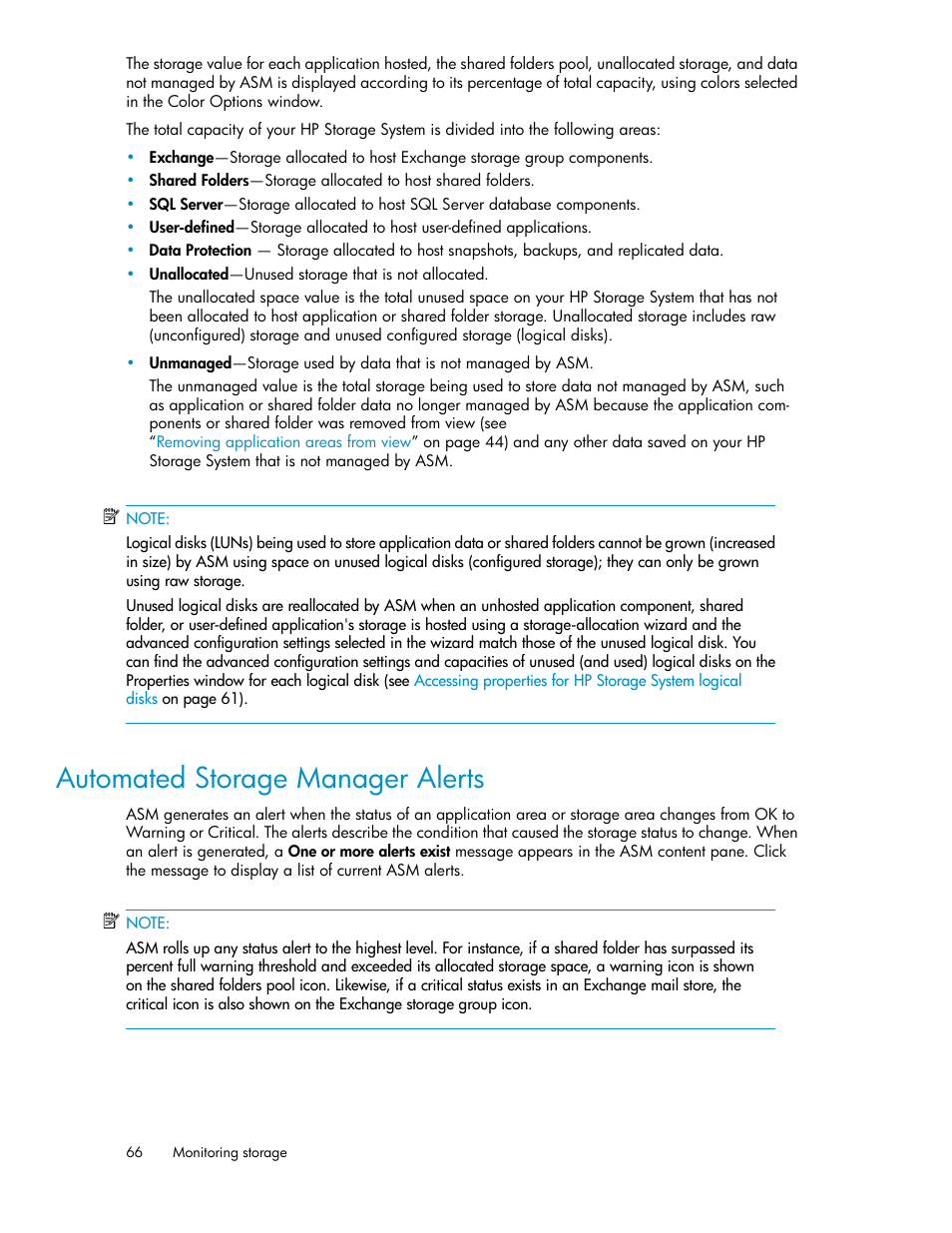 Automated storage manager alerts | HP X1000 Network Storage Systems User Manual | Page 66 / 68