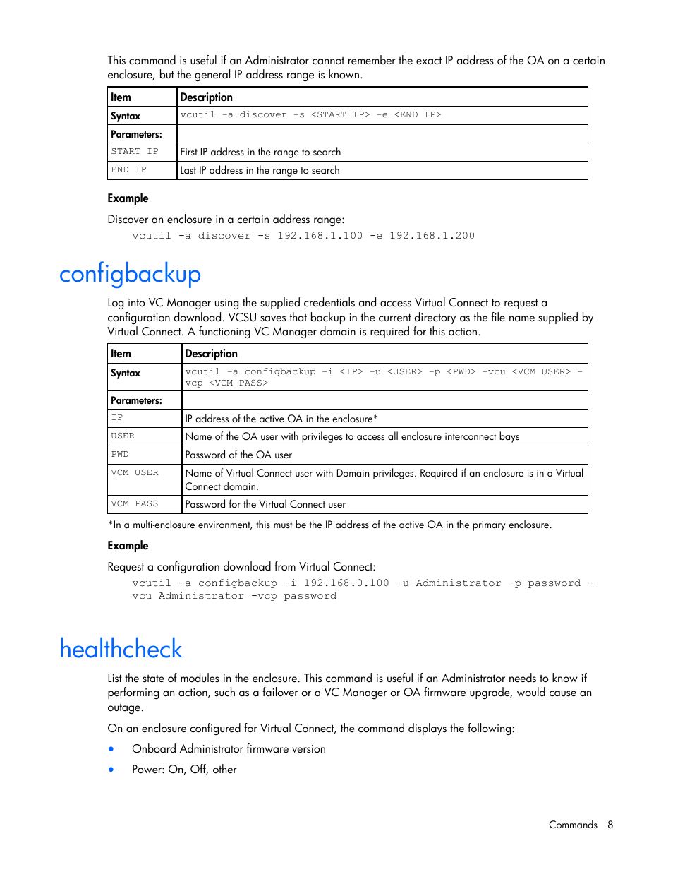 Configbackup, Healthcheck | HP Virtual Connect Flex-10 10Gb Ethernet Module for c-Class BladeSystem User Manual | Page 8 / 17