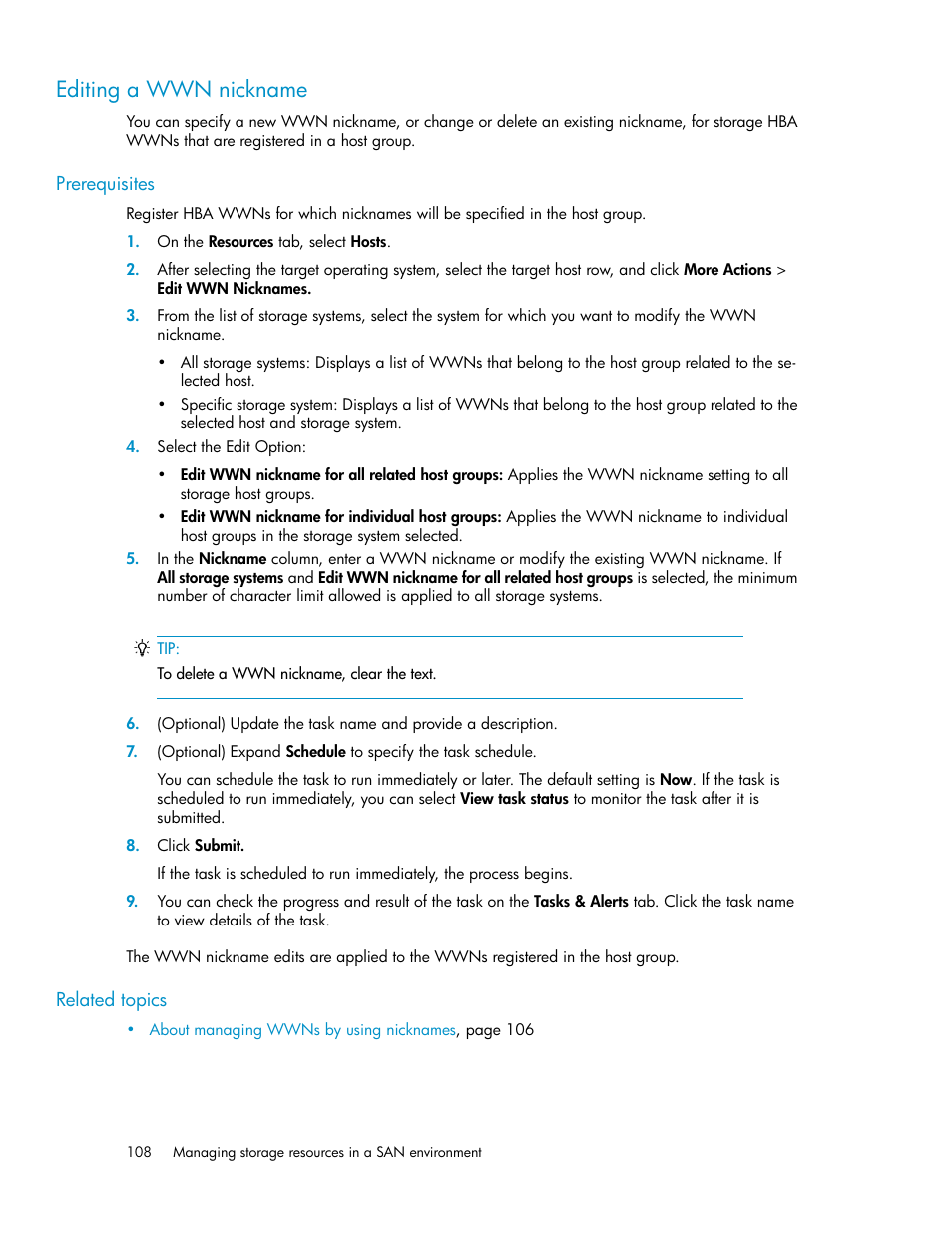 Editing a wwn nickname | HP XP P9000 Command View Advanced Edition Software Licenses User Manual | Page 108 / 250