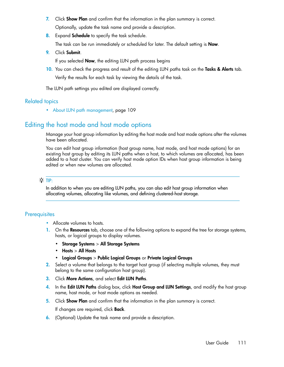 Editing the host mode and host mode options | HP XP P9000 Command View Advanced Edition Software Licenses User Manual | Page 111 / 250