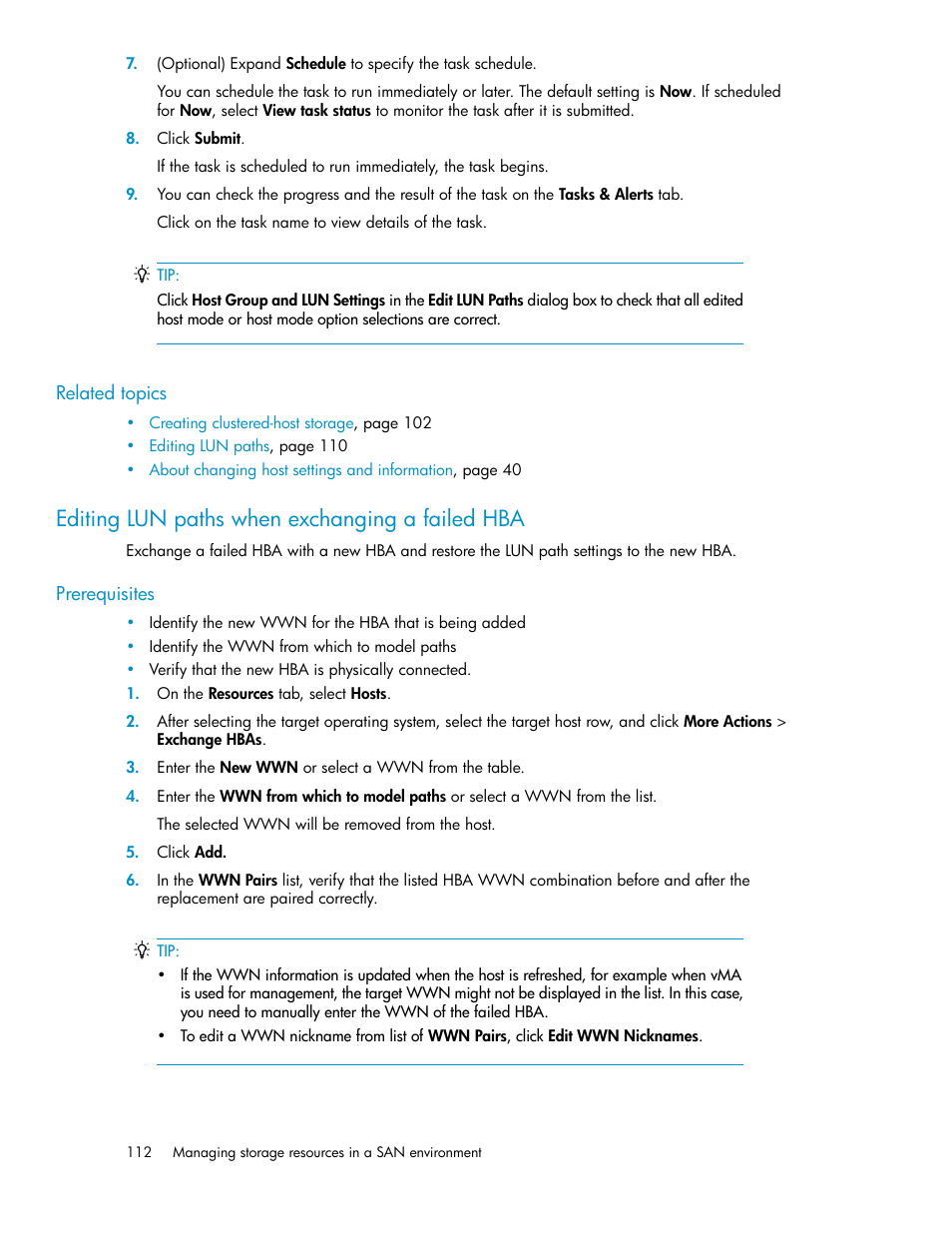 Editing lun paths when exchanging a failed hba | HP XP P9000 Command View Advanced Edition Software Licenses User Manual | Page 112 / 250