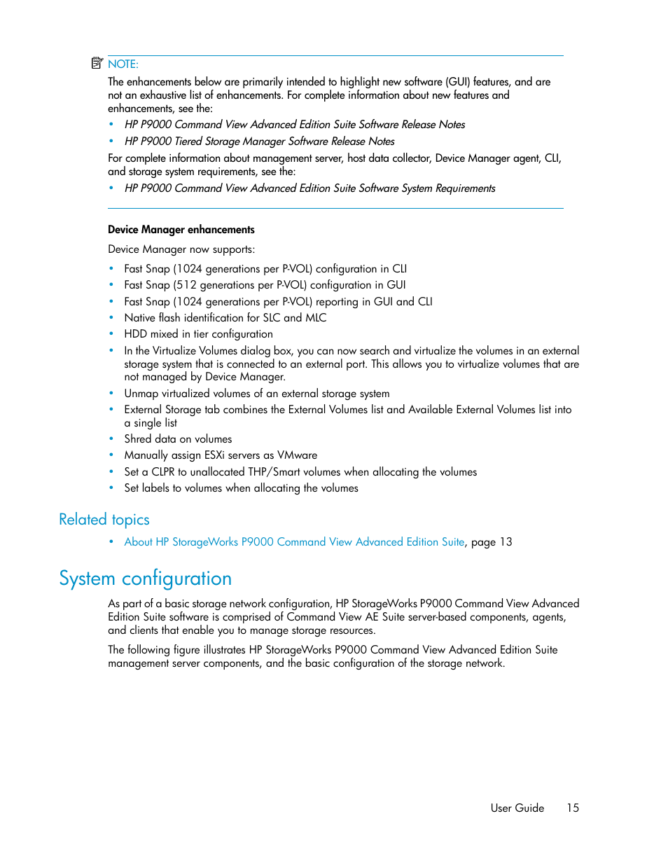 System configuration, Related topics | HP XP P9000 Command View Advanced Edition Software Licenses User Manual | Page 15 / 250