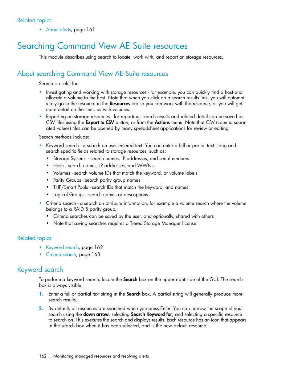 Searching command view ae suite resources, About searching command view ae suite resources, Keyword search | 162 keyword search | HP XP P9000 Command View Advanced Edition Software Licenses User Manual | Page 162 / 250