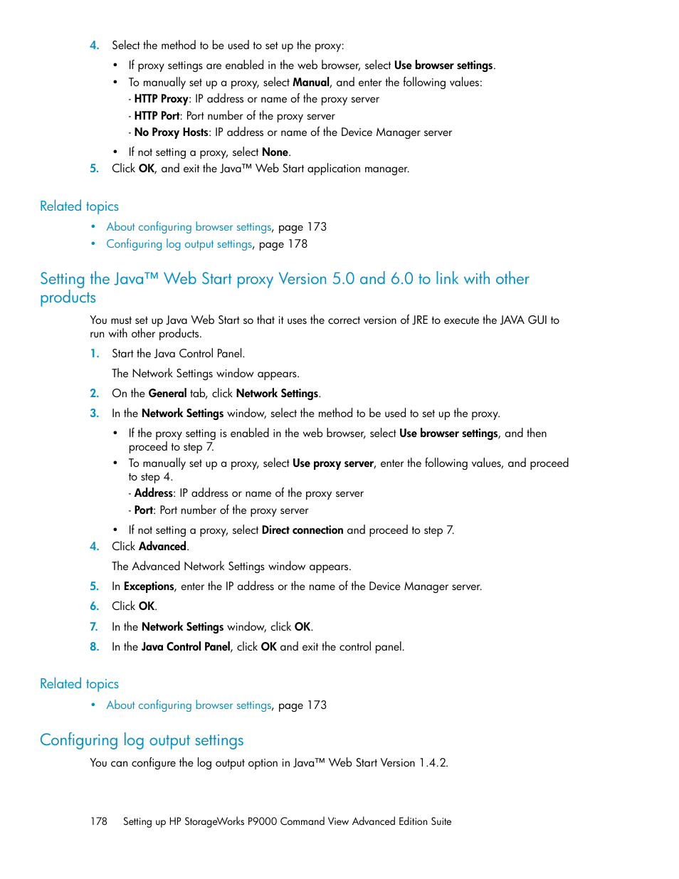 Configuring log output settings, 178 configuring log output settings | HP XP P9000 Command View Advanced Edition Software Licenses User Manual | Page 178 / 250