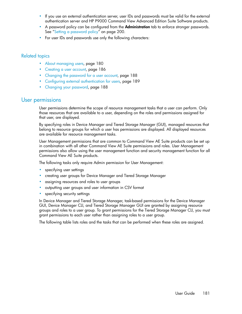 User permissions | HP XP P9000 Command View Advanced Edition Software Licenses User Manual | Page 181 / 250