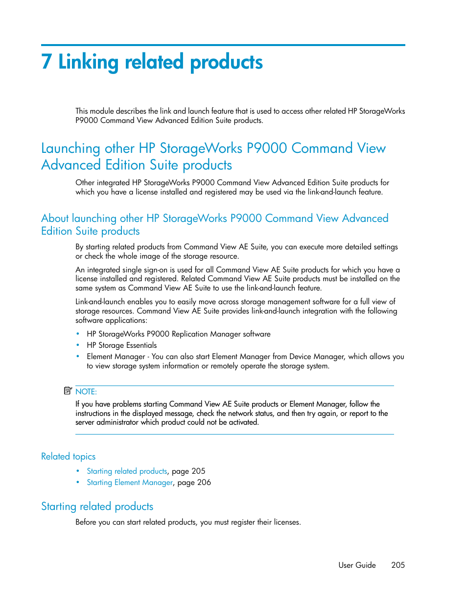 7 linking related products, Starting related products, Products | HP XP P9000 Command View Advanced Edition Software Licenses User Manual | Page 205 / 250