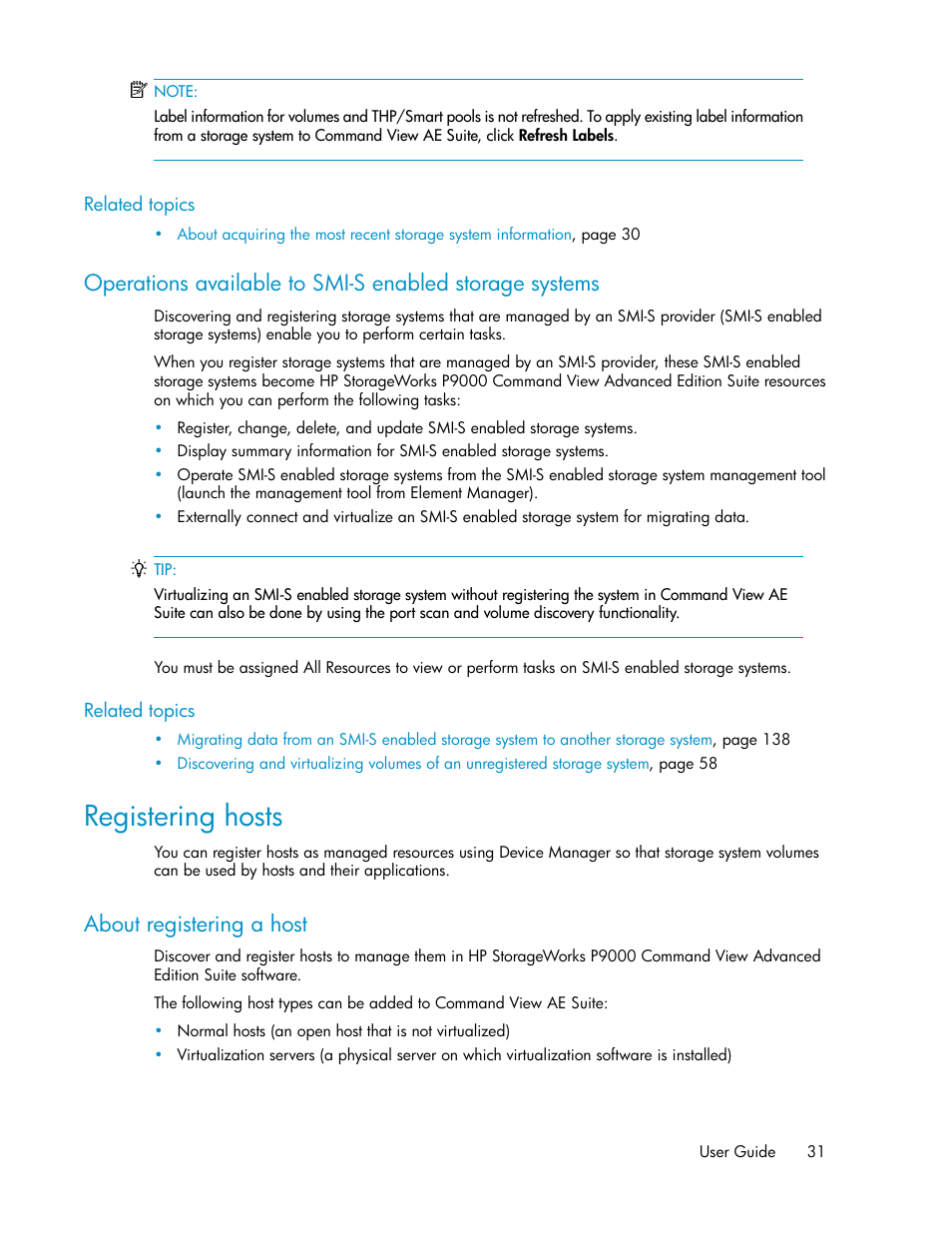 Registering hosts, About registering a host | HP XP P9000 Command View Advanced Edition Software Licenses User Manual | Page 31 / 250