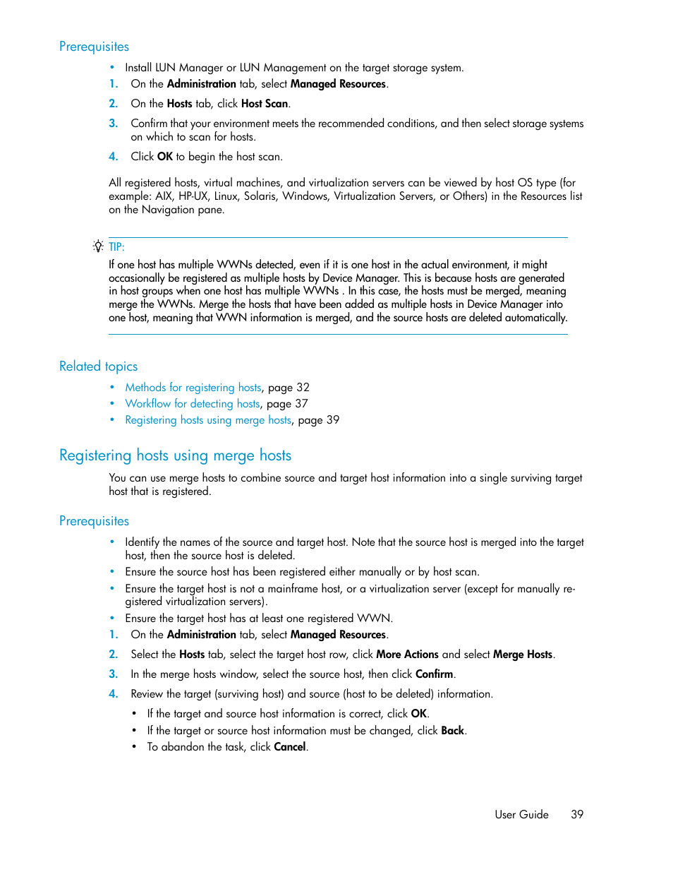 Registering hosts using merge hosts | HP XP P9000 Command View Advanced Edition Software Licenses User Manual | Page 39 / 250