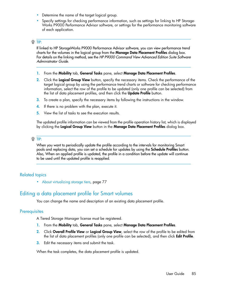 Editing a data placement profile for smart volumes | HP XP P9000 Command View Advanced Edition Software Licenses User Manual | Page 85 / 250