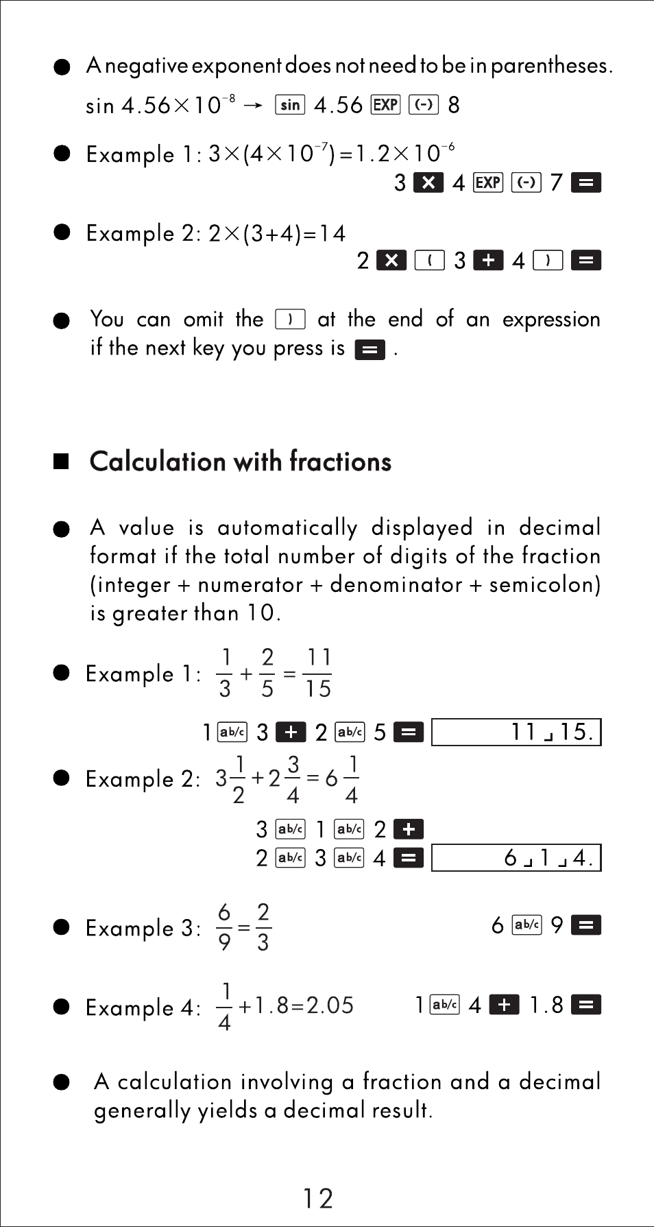 Calculation with fractions | HP 10s Scientific Calculator User Manual | Page 13 / 44