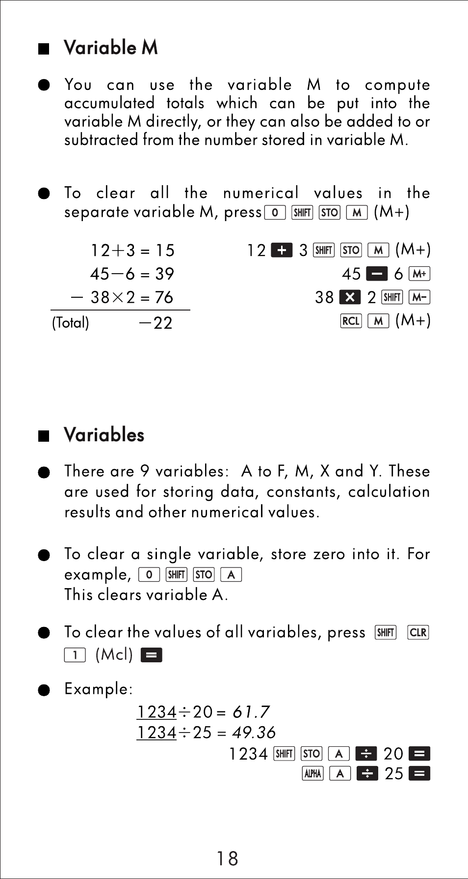 Variable m, Variables | HP 10s Scientific Calculator User Manual | Page 19 / 44