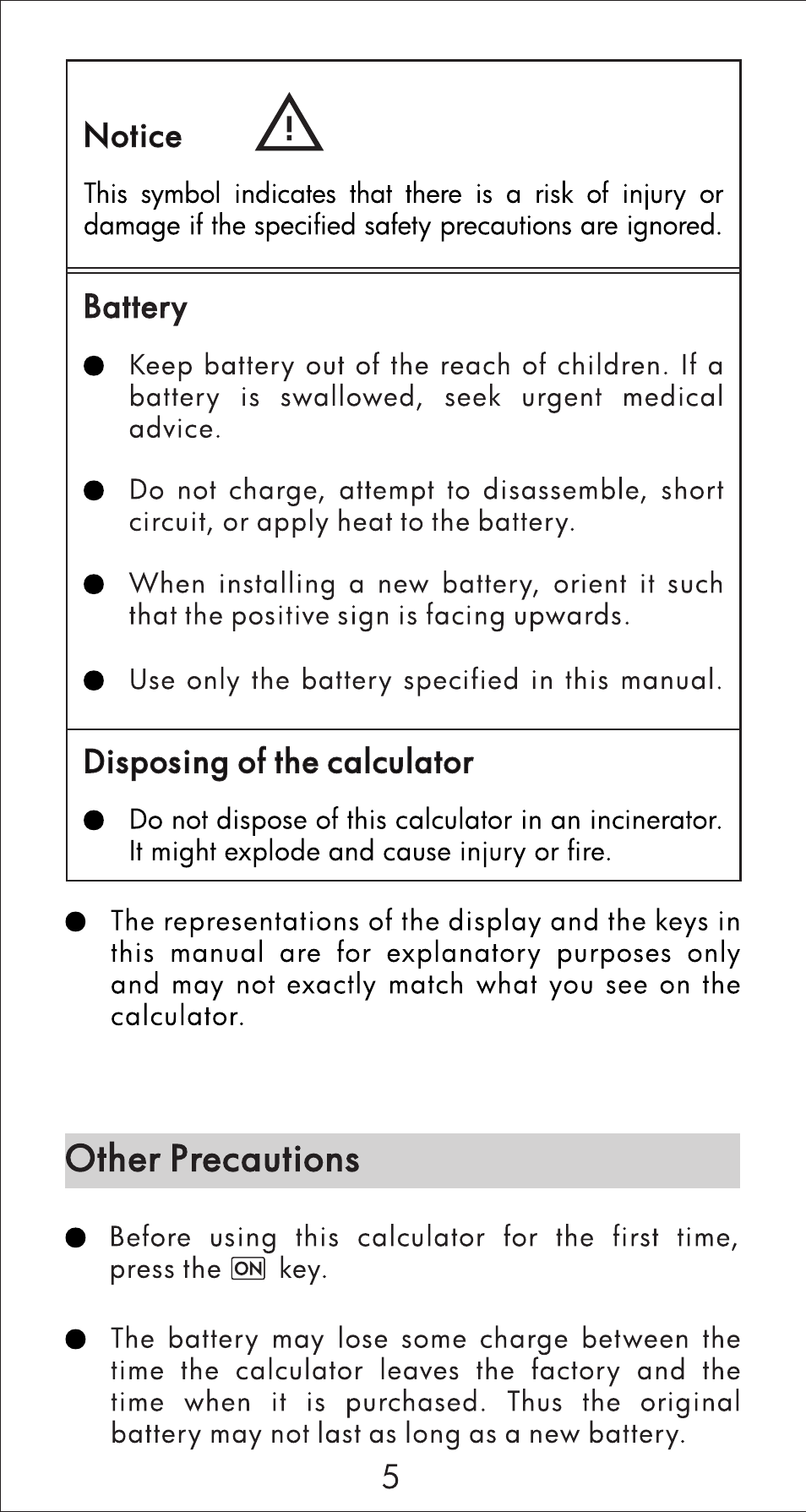 Battery, Disposing of the calculator | HP 10s Scientific Calculator User Manual | Page 6 / 44