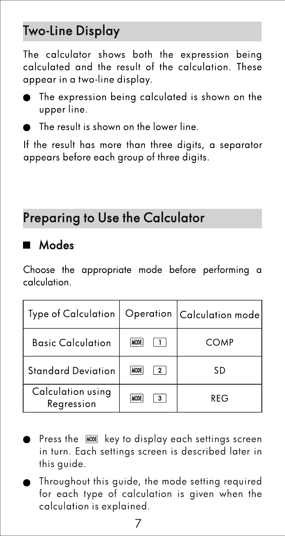 Two-line display, Preparing to use the calculator | HP 10s Scientific Calculator User Manual | Page 8 / 44