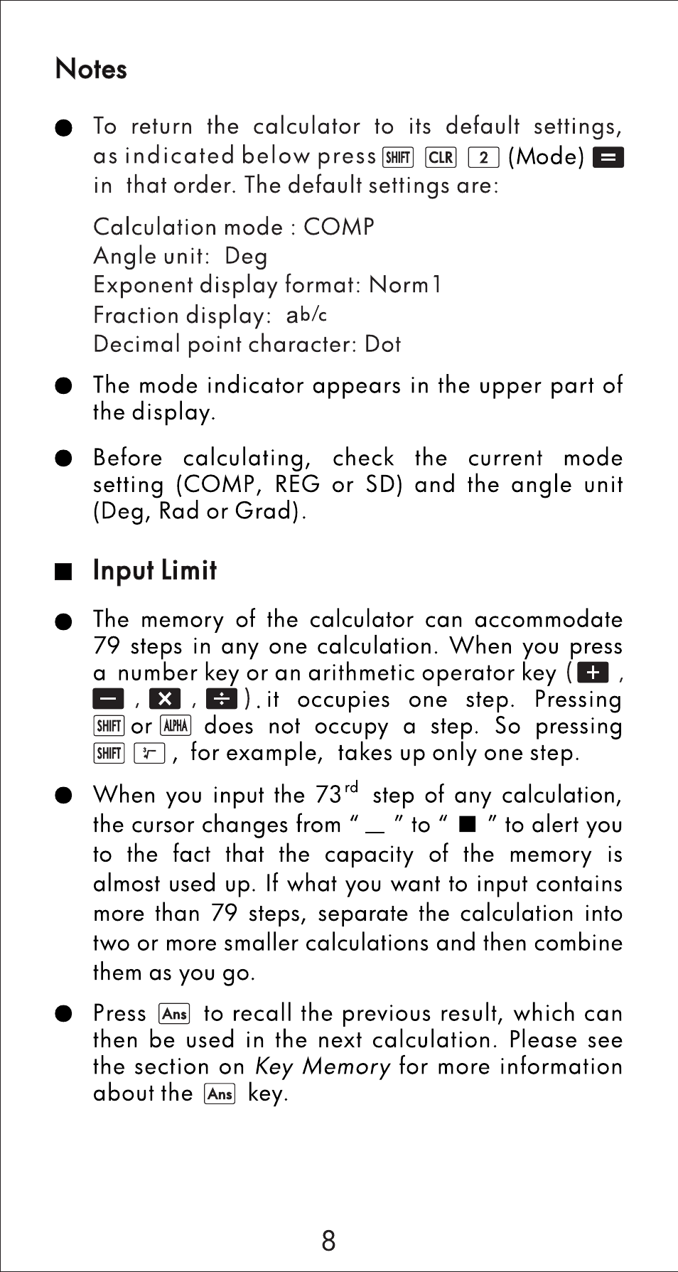 Input limit | HP 10s Scientific Calculator User Manual | Page 9 / 44