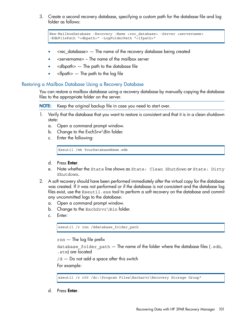 HP 3PAR Application Software Suite for Microsoft Exchange User Manual | Page 101 / 143