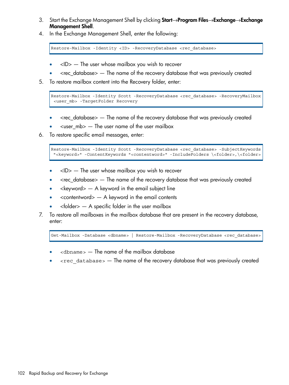HP 3PAR Application Software Suite for Microsoft Exchange User Manual | Page 102 / 143