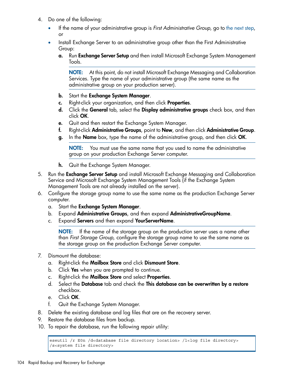HP 3PAR Application Software Suite for Microsoft Exchange User Manual | Page 104 / 143