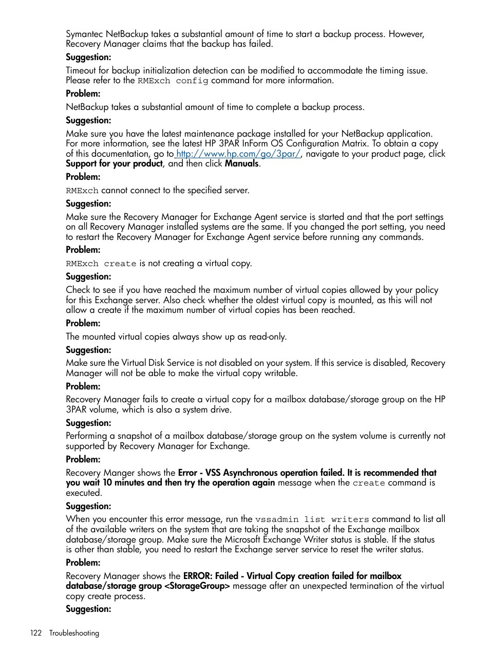 HP 3PAR Application Software Suite for Microsoft Exchange User Manual | Page 122 / 143