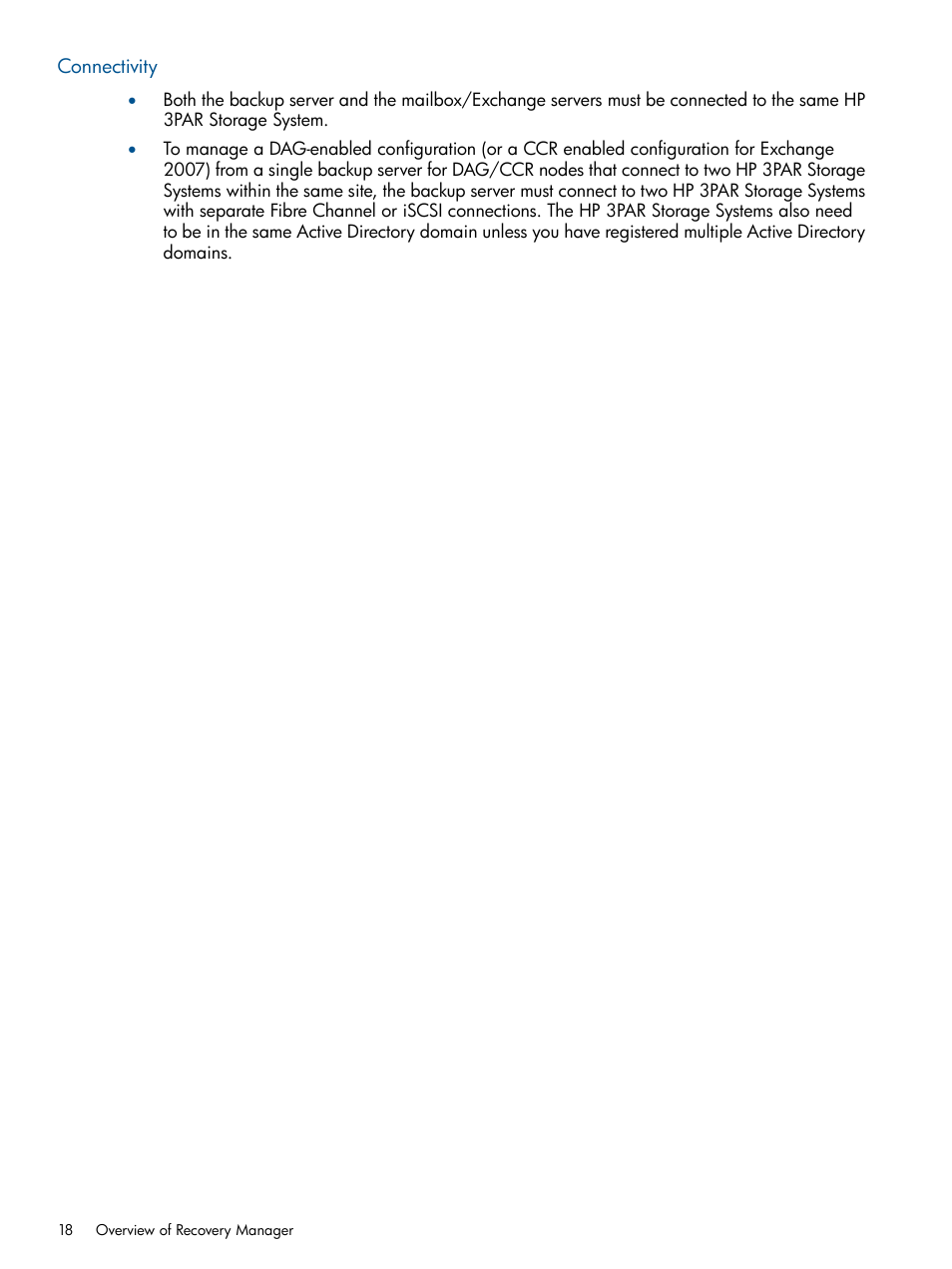 Connectivity | HP 3PAR Application Software Suite for Microsoft Exchange User Manual | Page 18 / 143