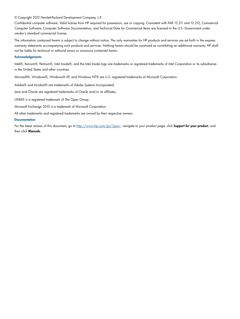 HP 3PAR Application Software Suite for Microsoft Exchange User Manual | Page 2 / 143