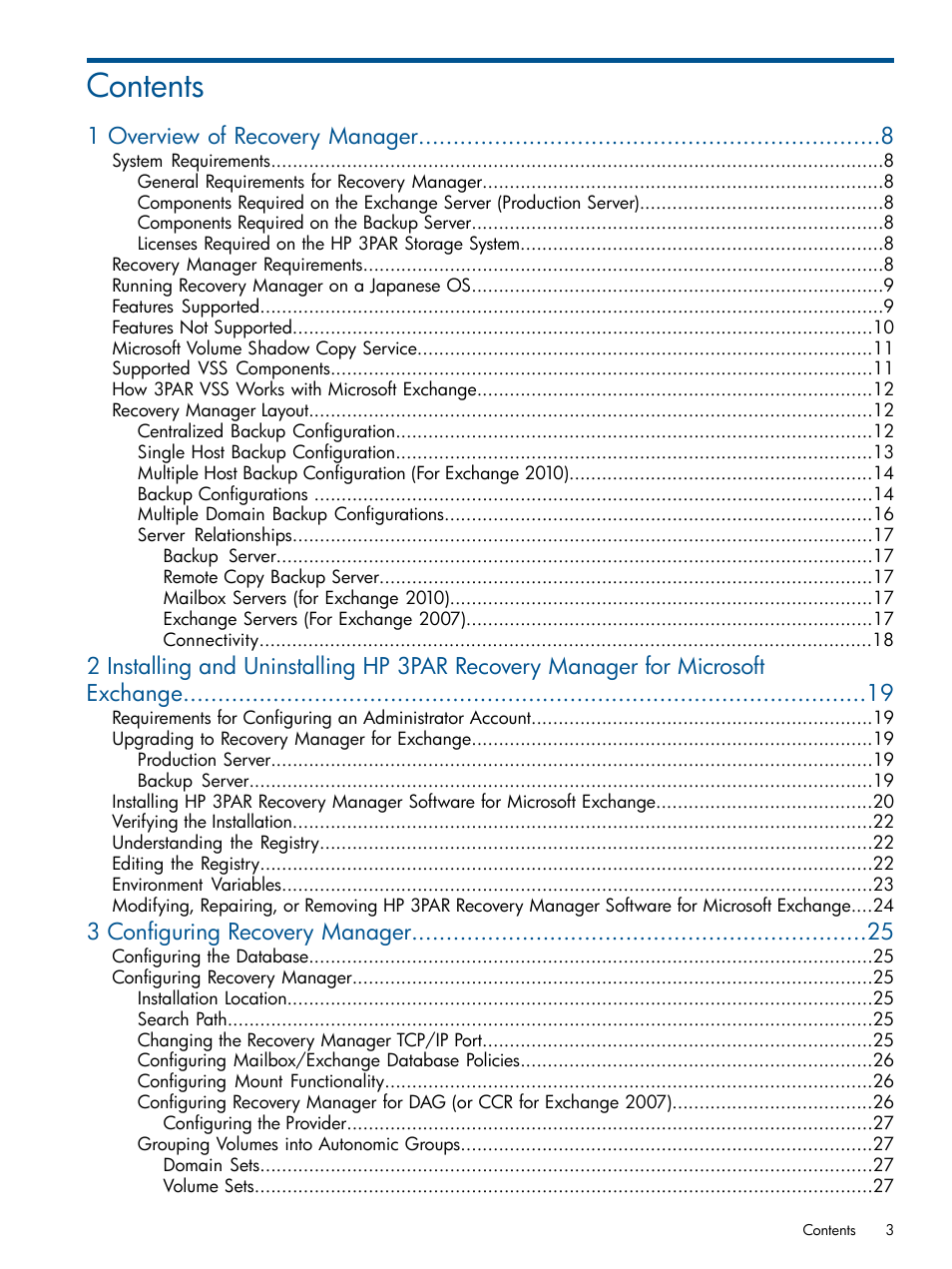 HP 3PAR Application Software Suite for Microsoft Exchange User Manual | Page 3 / 143
