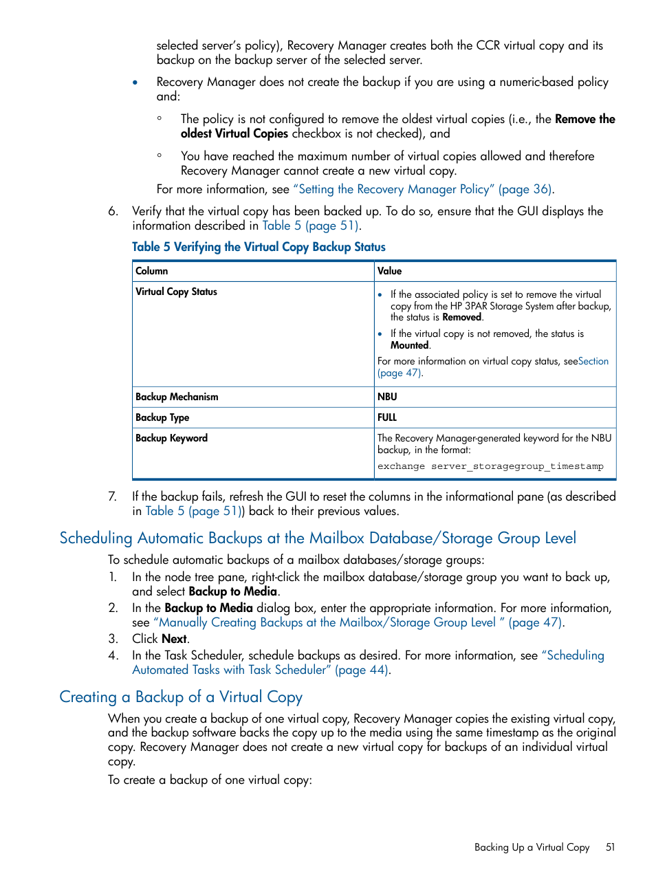Creating a backup of a virtual copy | HP 3PAR Application Software Suite for Microsoft Exchange User Manual | Page 51 / 143