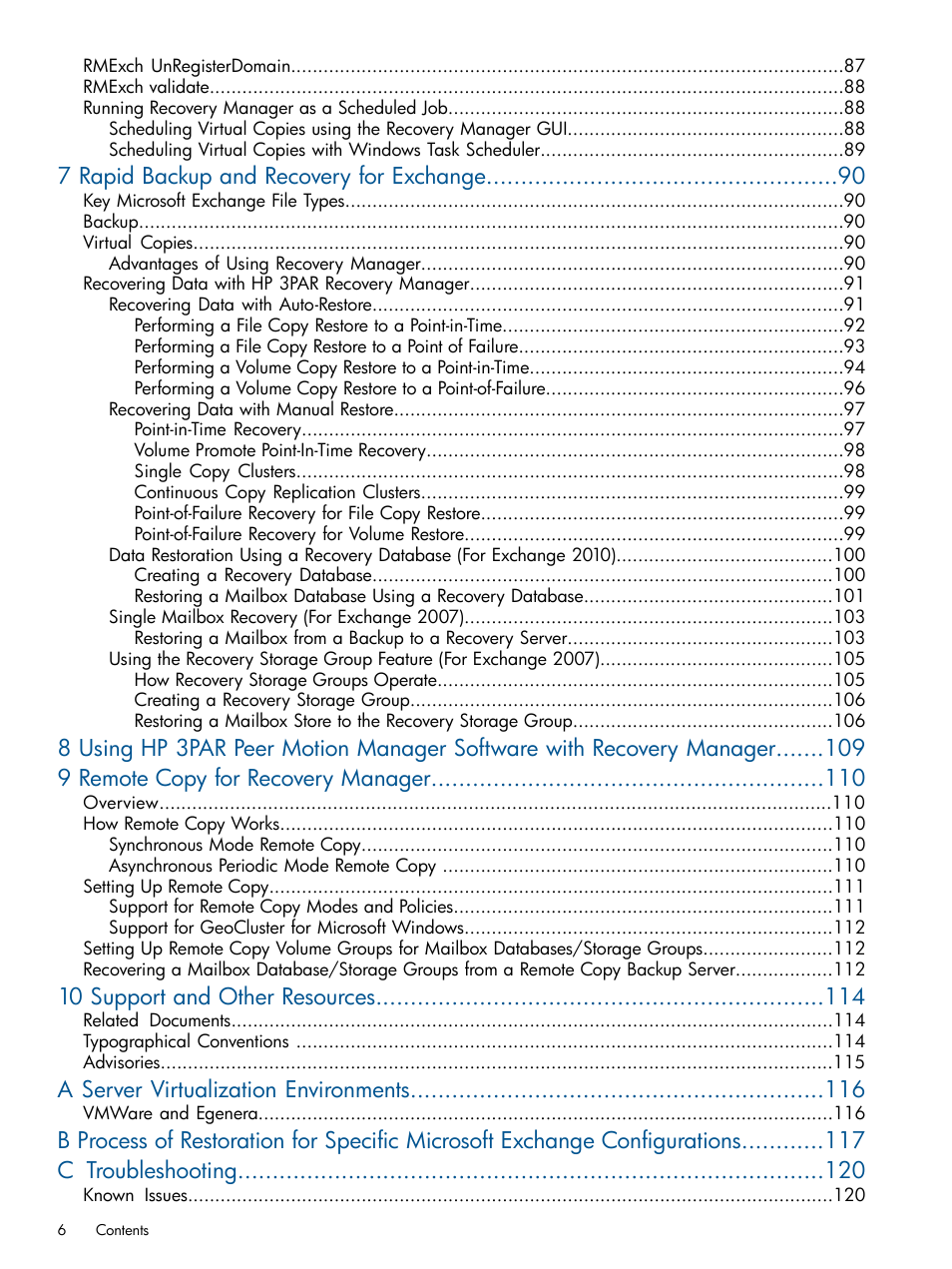 7 rapid backup and recovery for exchange, 10 support and other resources, A server virtualization environments | HP 3PAR Application Software Suite for Microsoft Exchange User Manual | Page 6 / 143