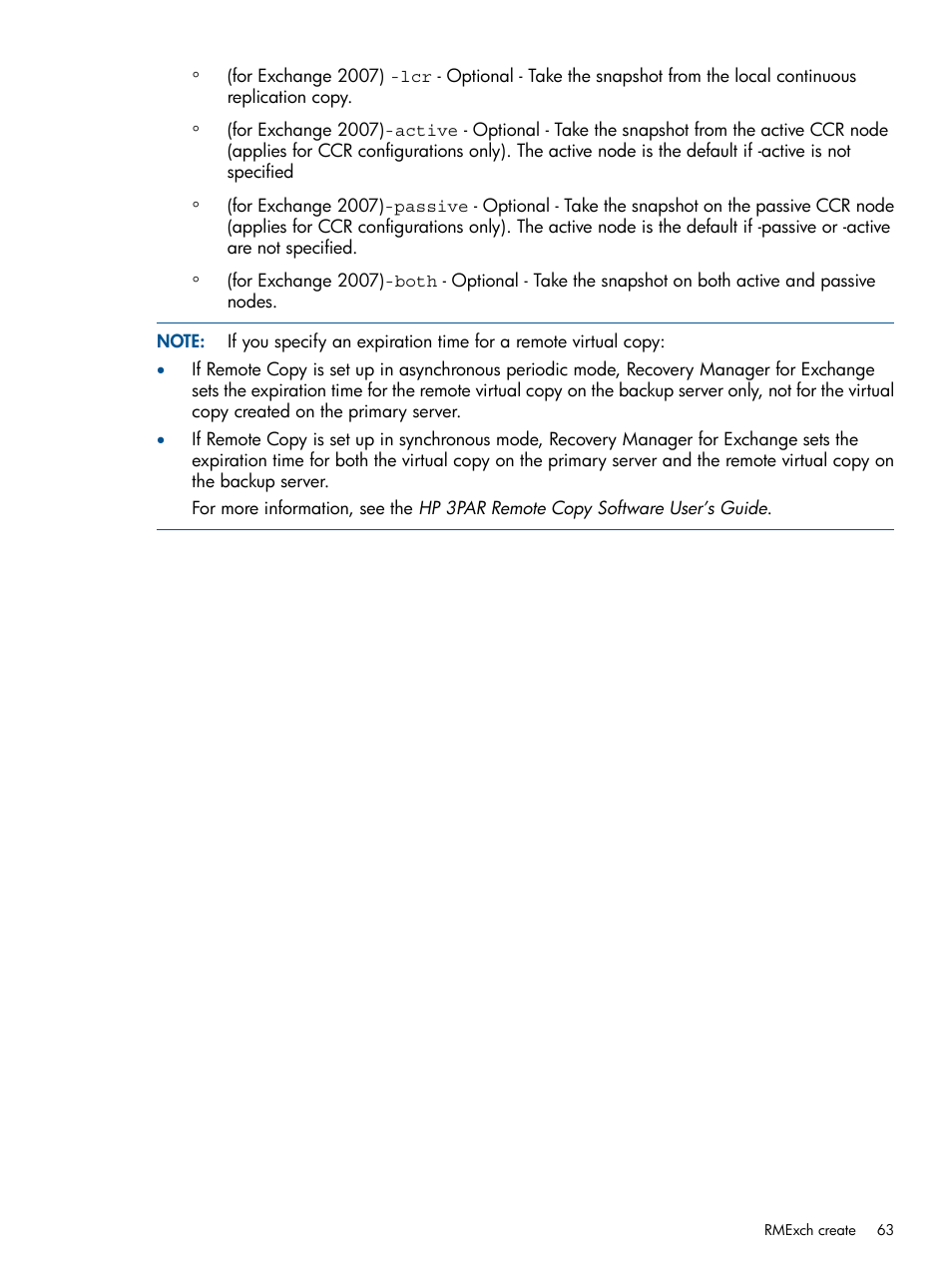 HP 3PAR Application Software Suite for Microsoft Exchange User Manual | Page 63 / 143