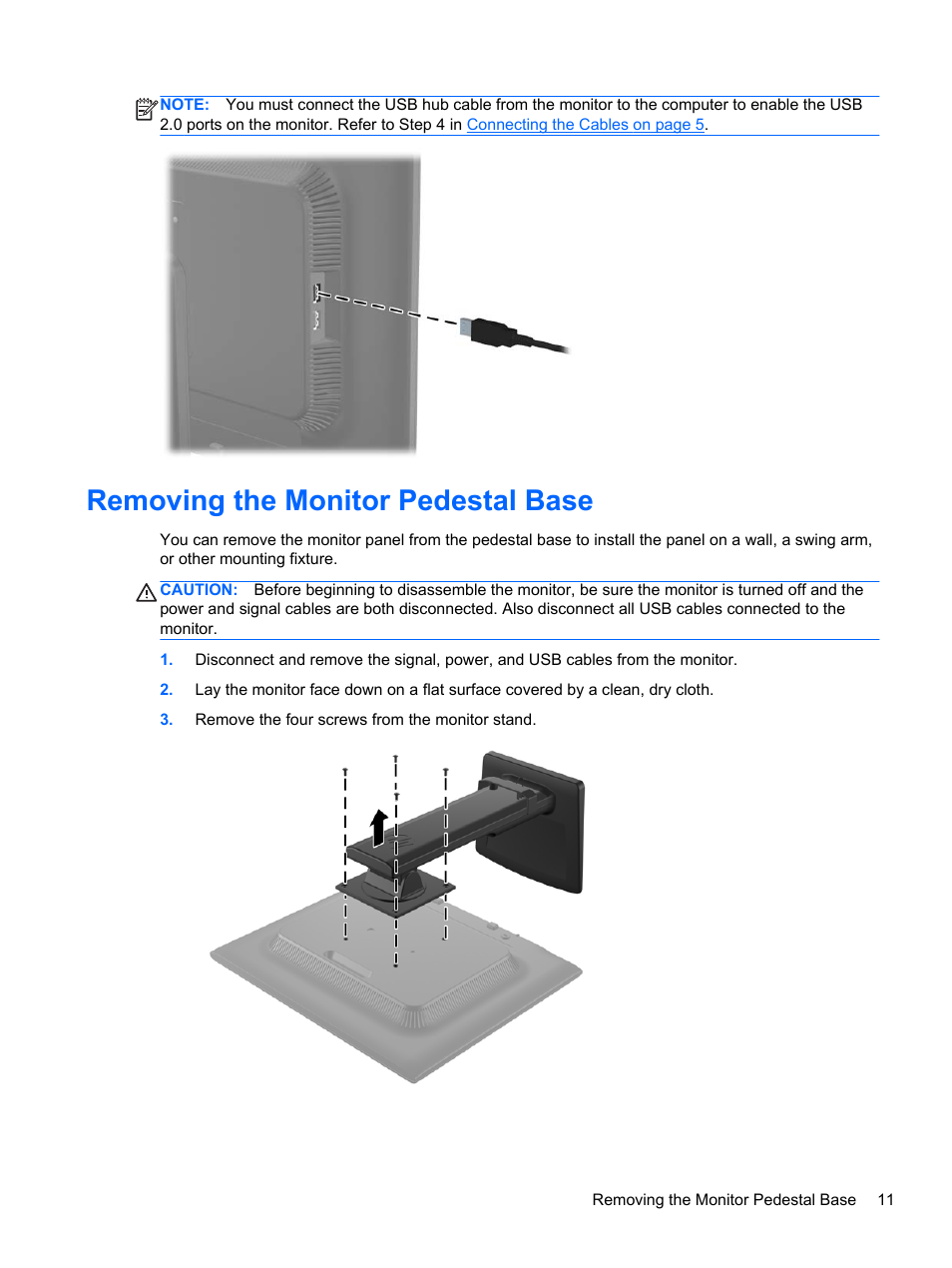 Removing the monitor pedestal base | HP EliteDisplay E190i 18.9-in 54 LED Backlit IPS Monitor User Manual | Page 17 / 23