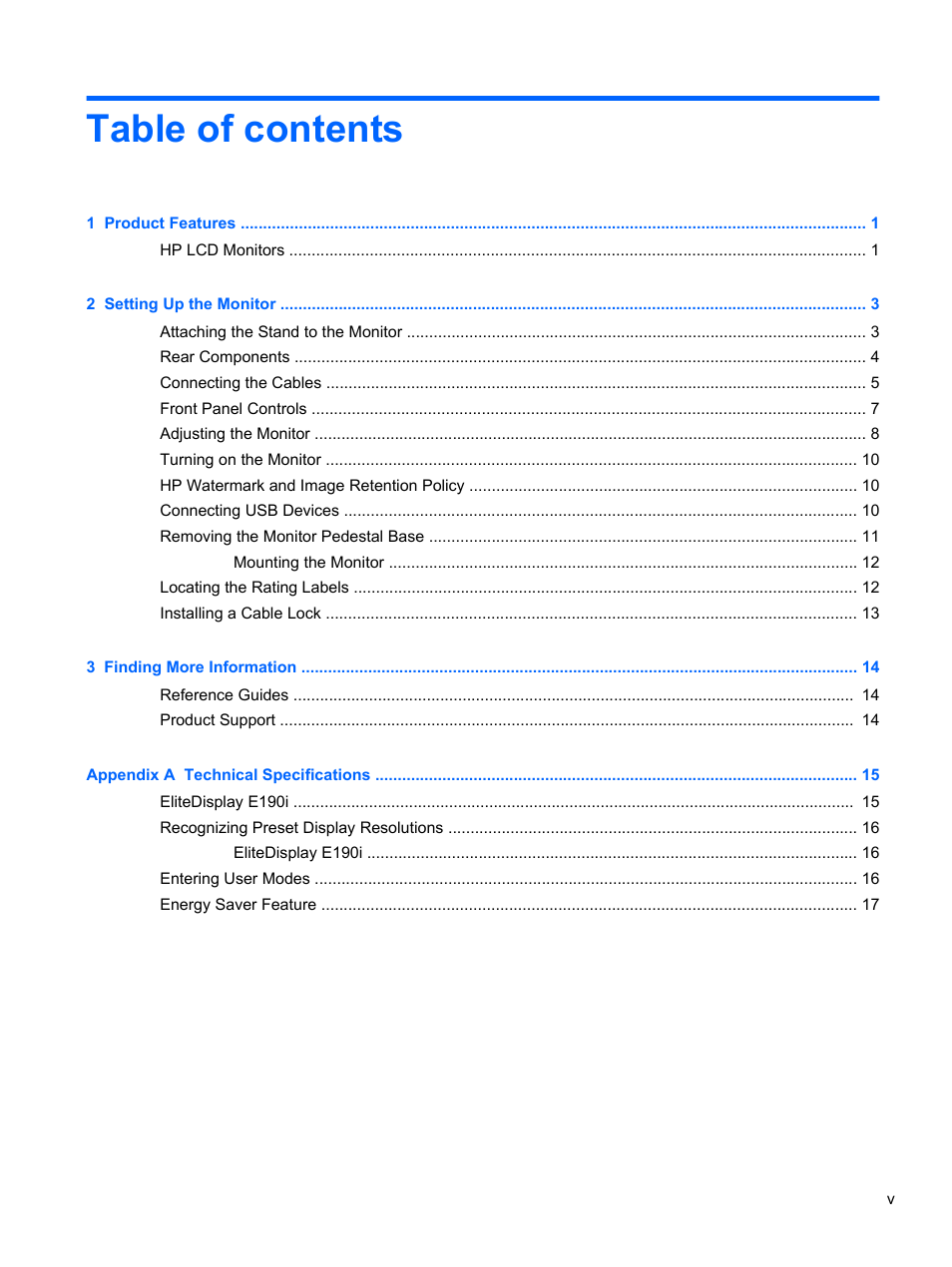 HP EliteDisplay E190i 18.9-in 54 LED Backlit IPS Monitor User Manual | Page 5 / 23