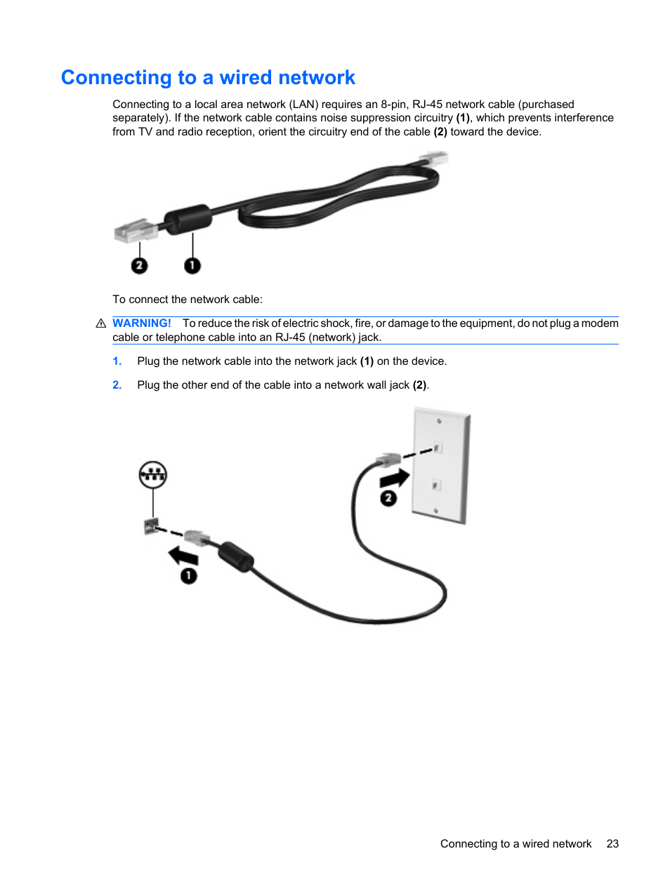 Connecting to a wired network | HP Mini 1132TU PC User Manual | Page 31 / 82