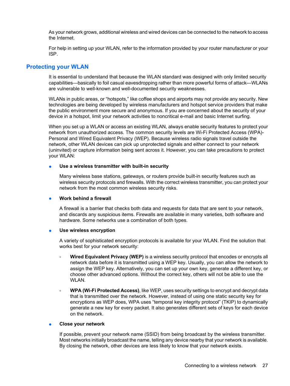 Protecting your wlan | HP Mini 1132TU PC User Manual | Page 35 / 82