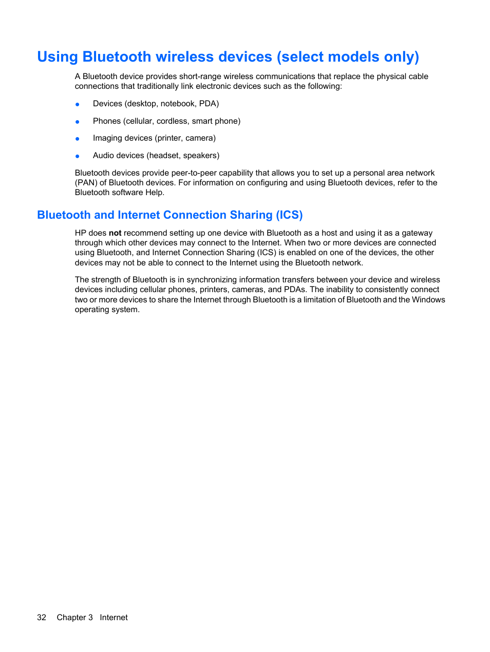 Bluetooth and internet connection sharing (ics) | HP Mini 1132TU PC User Manual | Page 40 / 82