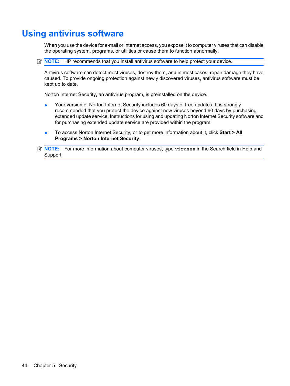 Using antivirus software | HP Mini 1132TU PC User Manual | Page 52 / 82