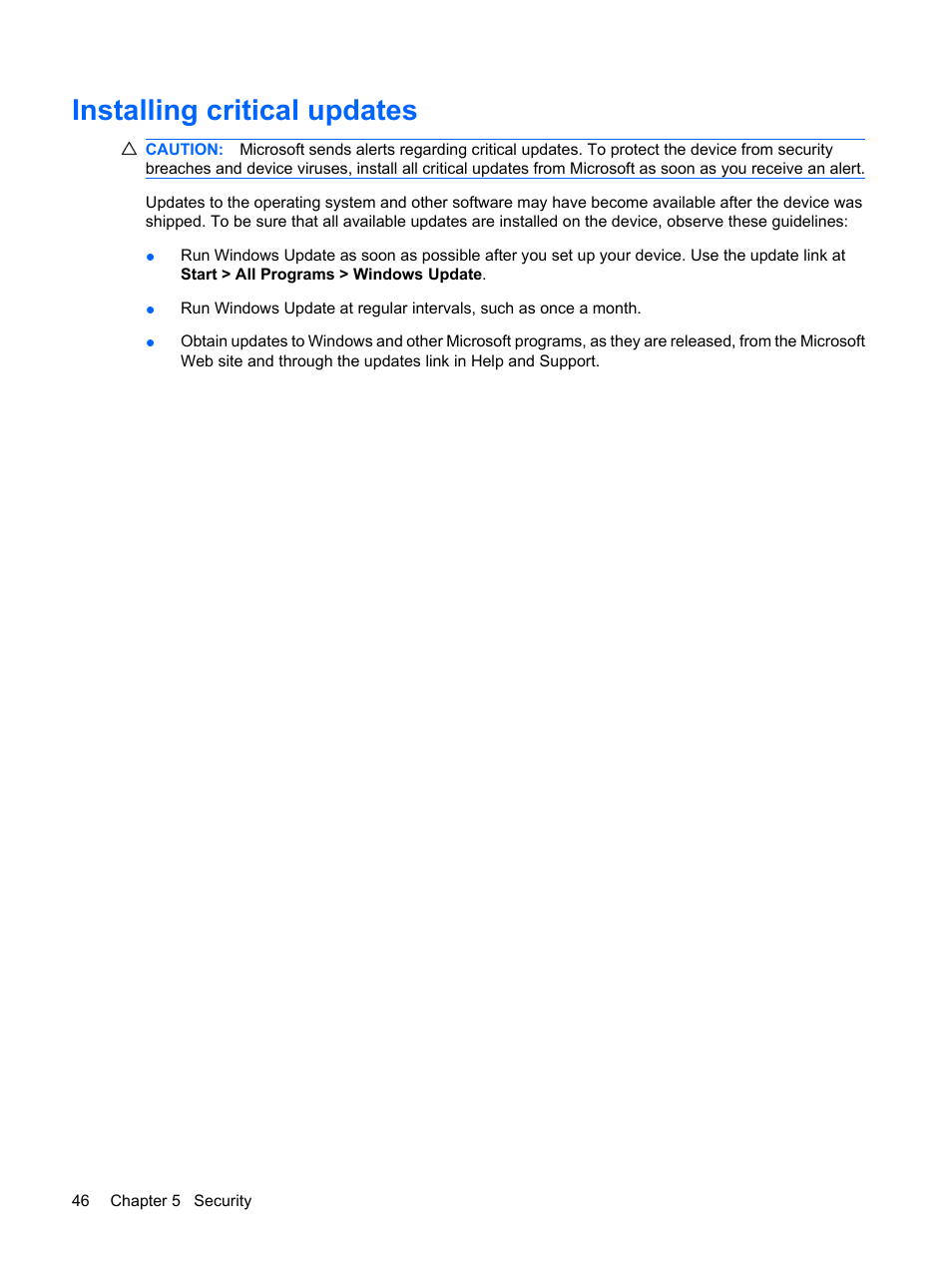 Installing critical updates | HP Mini 1132TU PC User Manual | Page 54 / 82