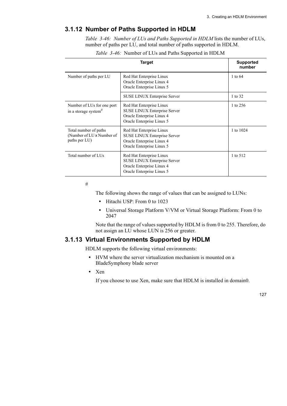 12 number of paths supported in hdlm, 13 virtual environments supported by hdlm | HP Hitachi Dynamic Link Manager Software User Manual | Page 151 / 746