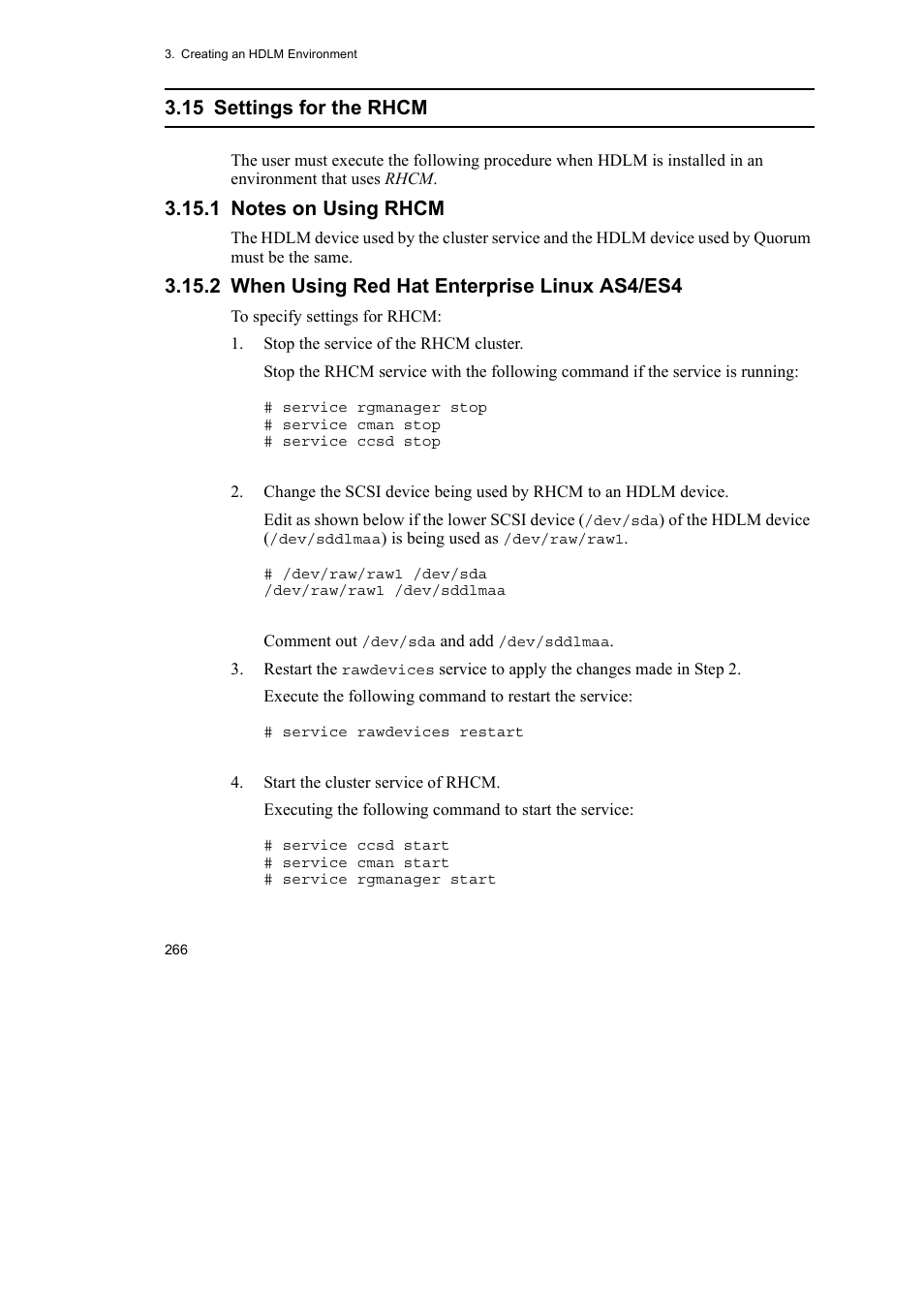 15 settings for the rhcm, 2 when using red hat enterprise linux as4/es4 | HP Hitachi Dynamic Link Manager Software User Manual | Page 290 / 746