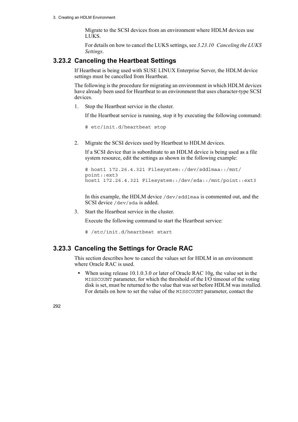 2 canceling the heartbeat settings, 3 canceling the settings for oracle rac | HP Hitachi Dynamic Link Manager Software User Manual | Page 316 / 746