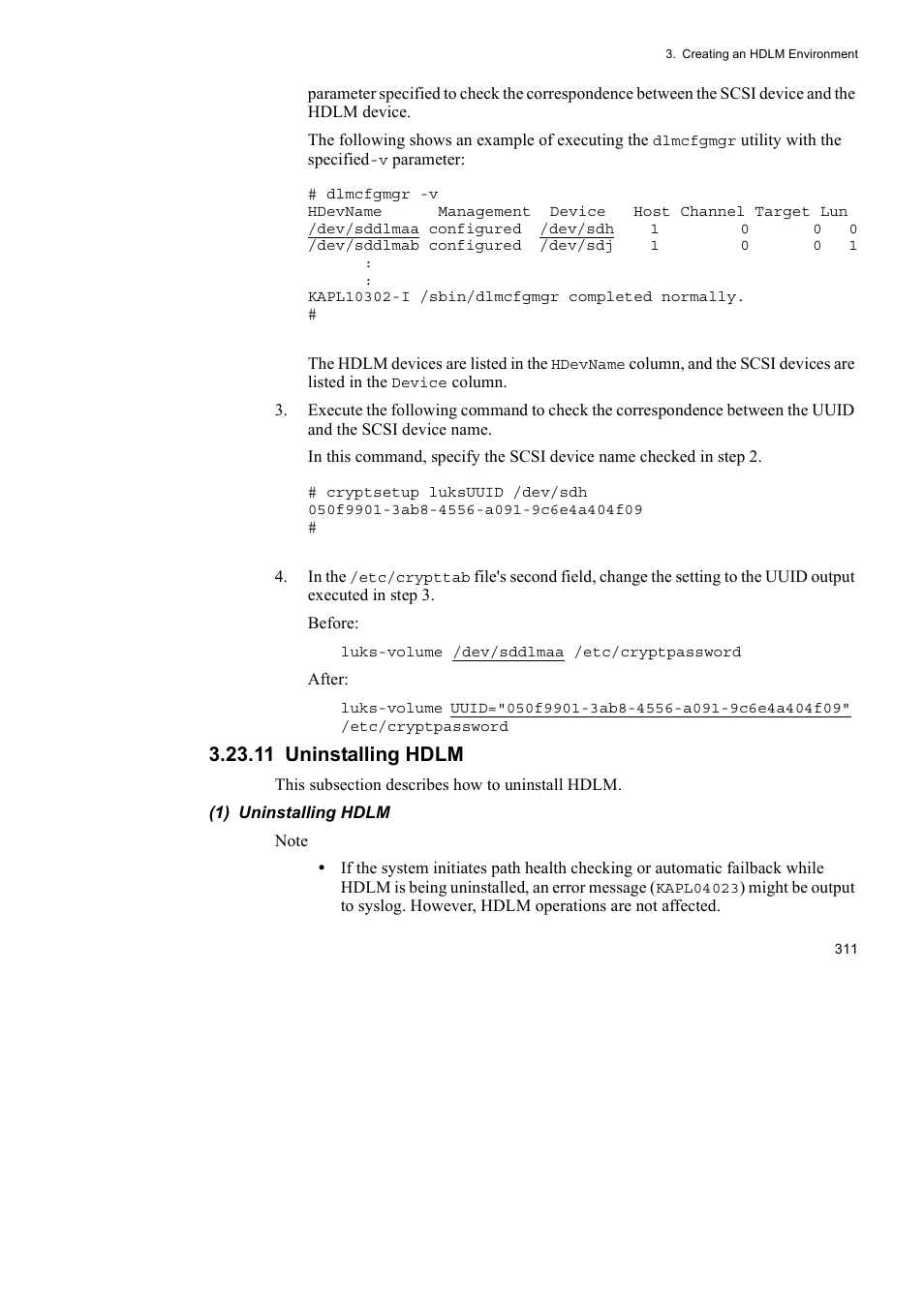 11 uninstalling hdlm | HP Hitachi Dynamic Link Manager Software User Manual | Page 335 / 746