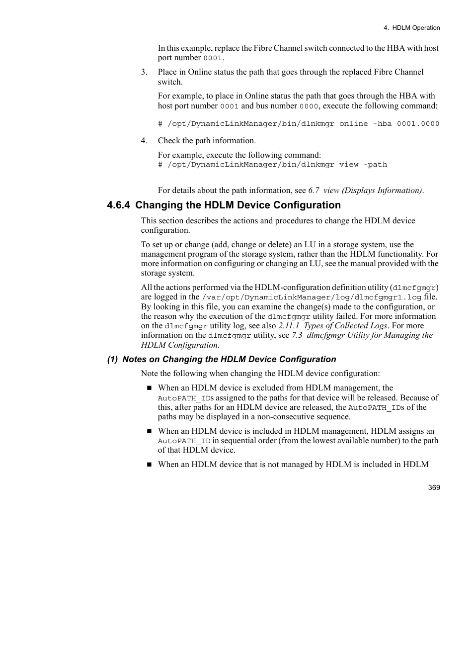 4 changing the hdlm device configuration | HP Hitachi Dynamic Link Manager Software User Manual | Page 393 / 746