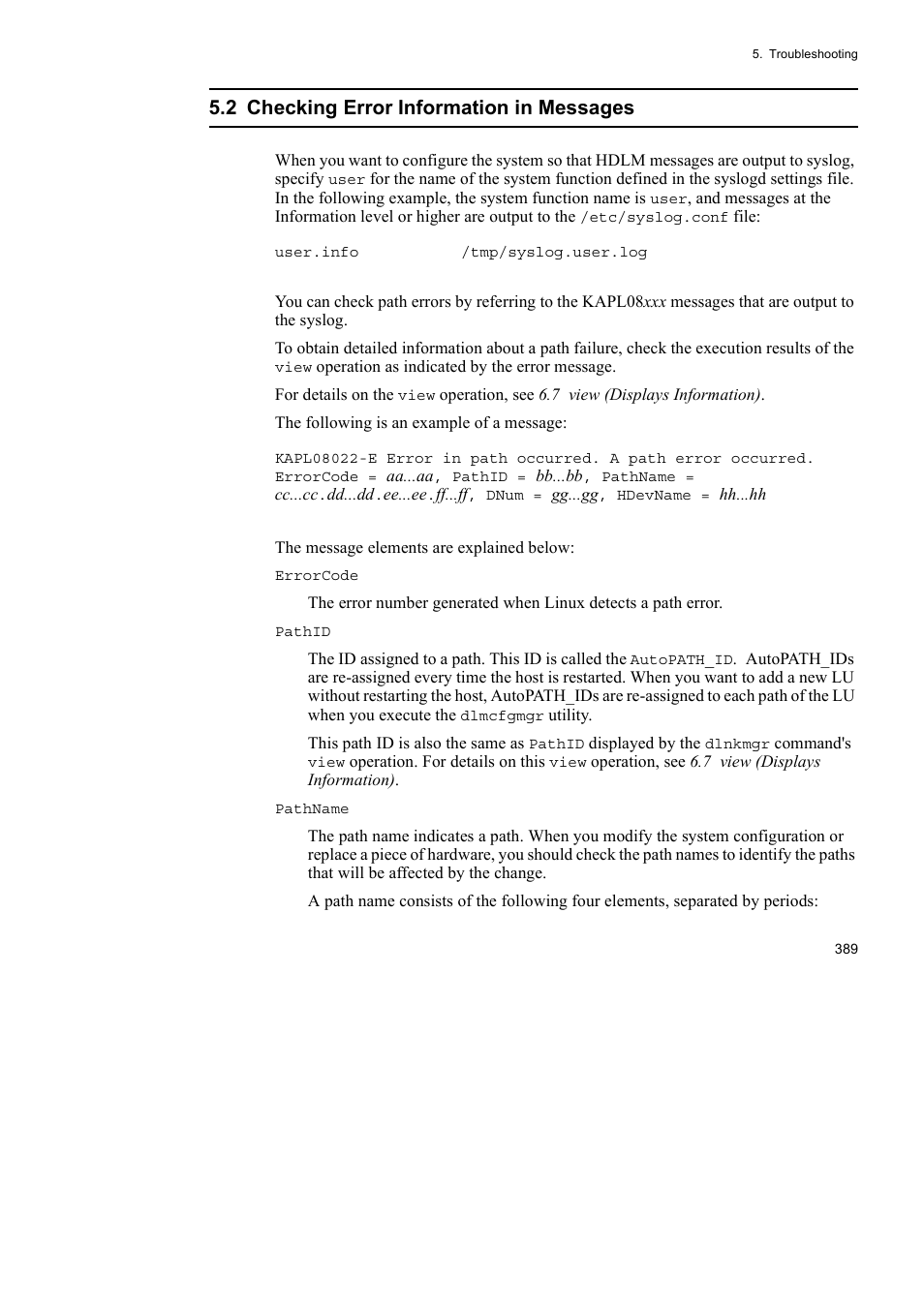 2 checking error information in messages | HP Hitachi Dynamic Link Manager Software User Manual | Page 413 / 746