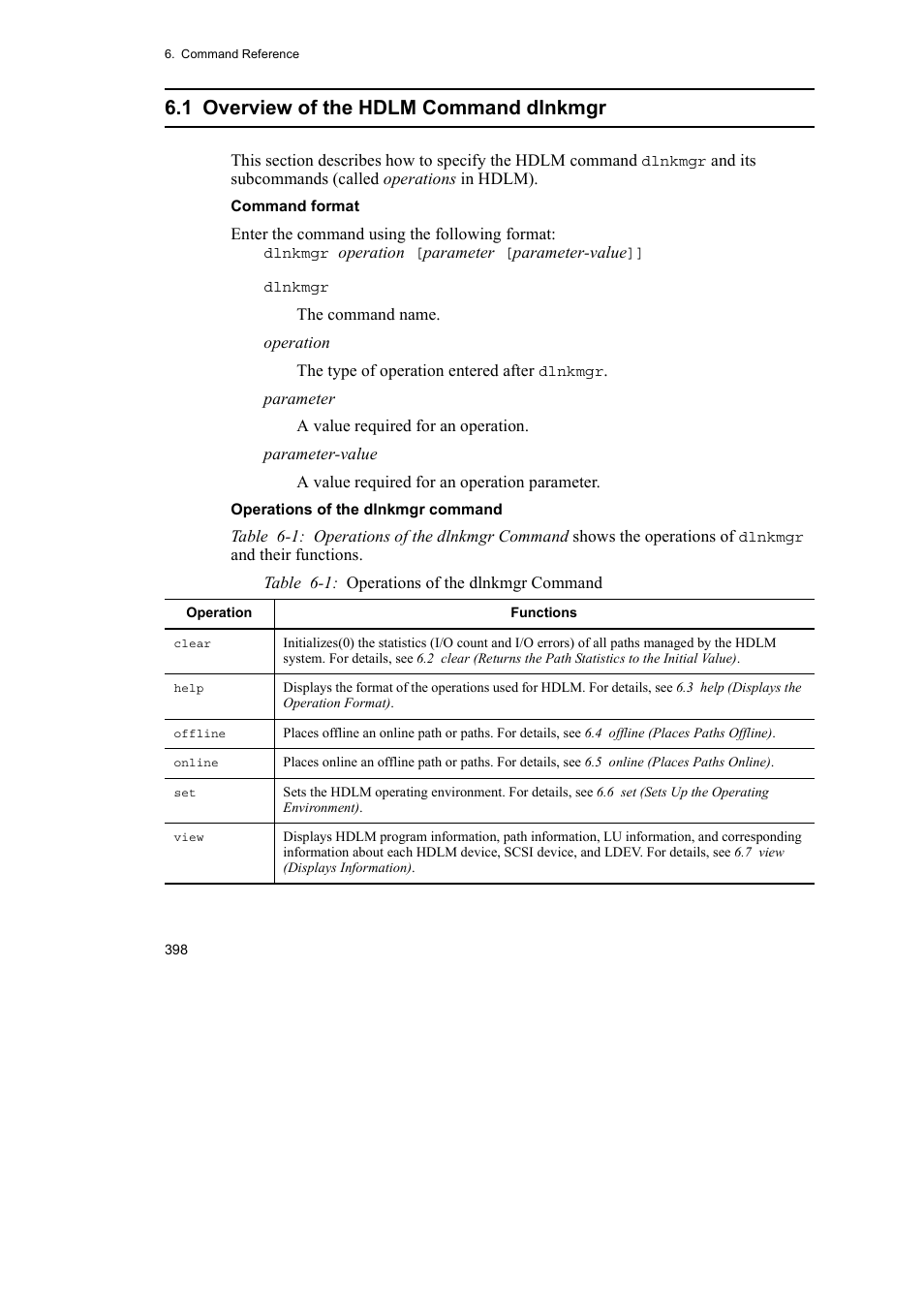 1 overview of the hdlm command dlnkmgr | HP Hitachi Dynamic Link Manager Software User Manual | Page 422 / 746