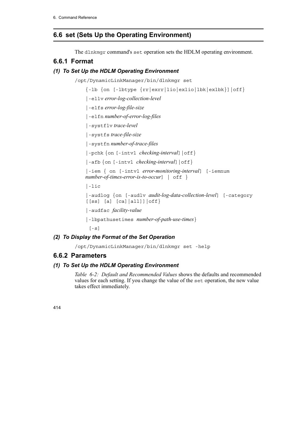 6 set (sets up the operating environment), 1 format, 2 parameters | HP Hitachi Dynamic Link Manager Software User Manual | Page 438 / 746