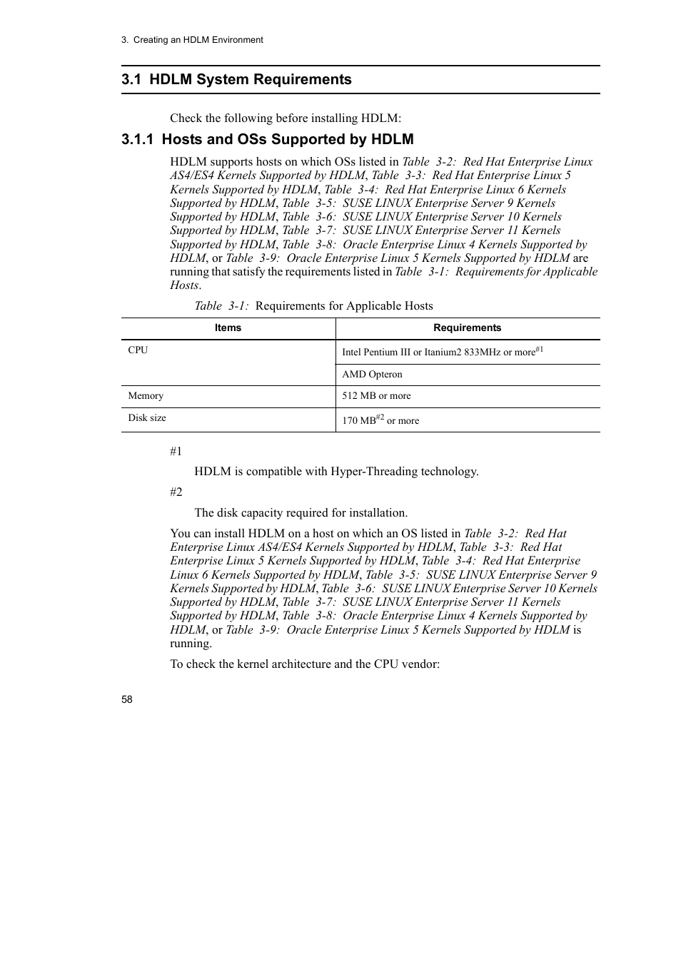 1 hdlm system requirements, 1 hosts and oss supported by hdlm | HP Hitachi Dynamic Link Manager Software User Manual | Page 82 / 746