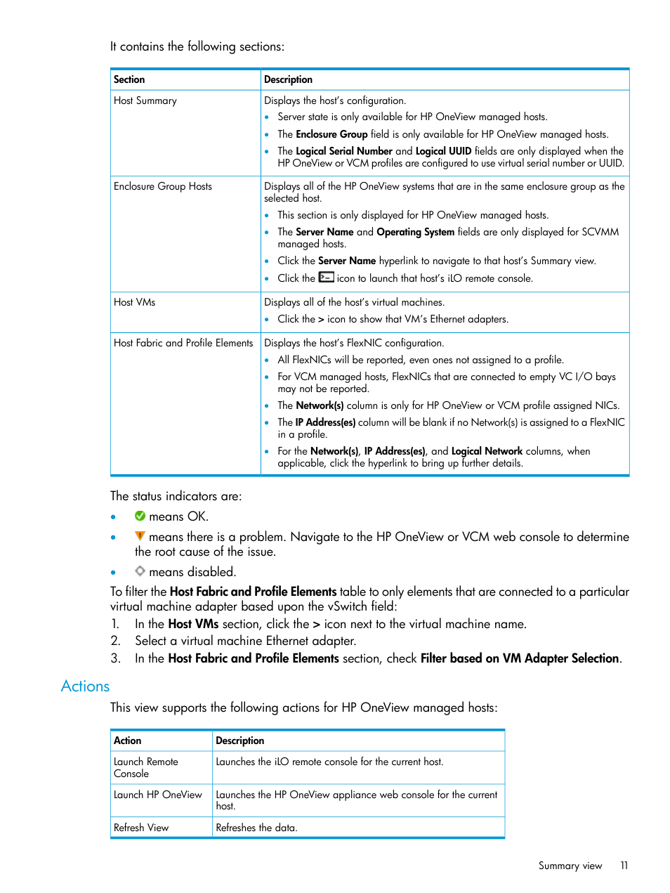 Actions | HP OneView for Microsoft System Center User Manual | Page 11 / 29