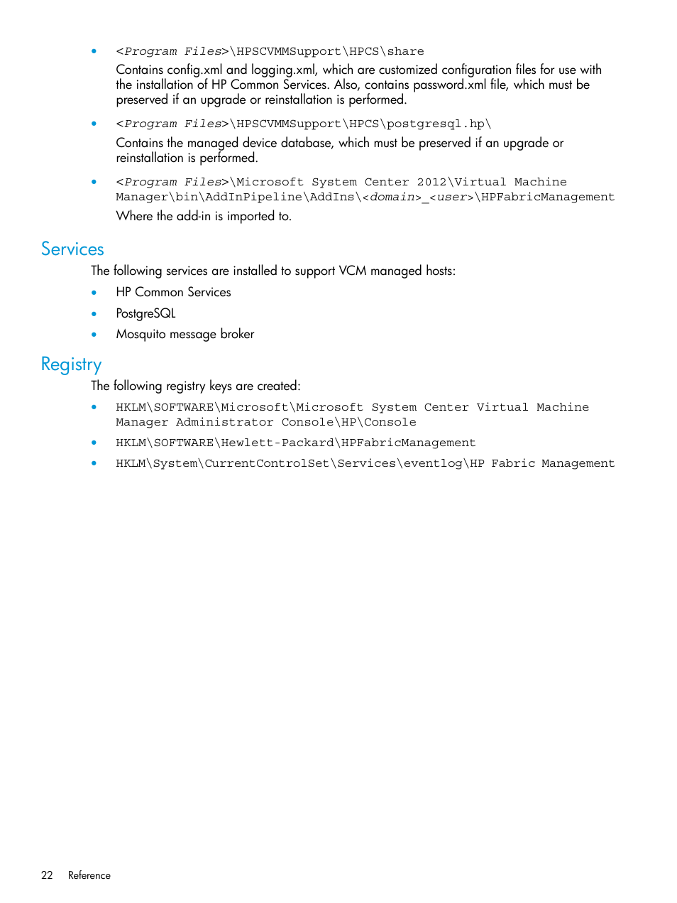 Services, Registry, Services registry | HP OneView for Microsoft System Center User Manual | Page 22 / 29