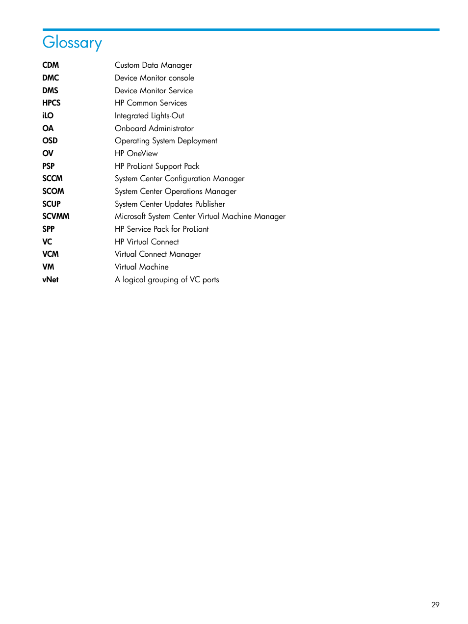 Glossary | HP OneView for Microsoft System Center User Manual | Page 29 / 29